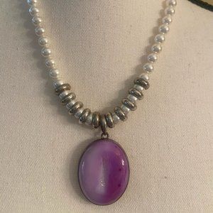 Natural Amethyst Crystal Necklace Pendant - Center has crystals coming through